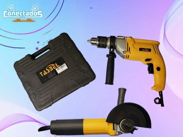 Pack Taladro Eléctrico + Esmeril Angular 4.5” con Caja de Accesorios – TASBEL