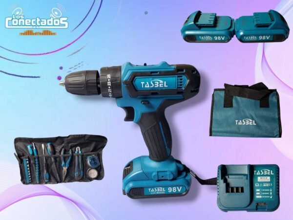 Taladro Inalámbrico Tasbel + Kit de Accesorios – 2 Baterías, Cargador