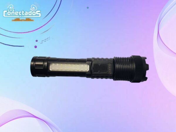 Linterna LED Recargable con Zoom, Luz Lateral y Emergencia Roja/Azul