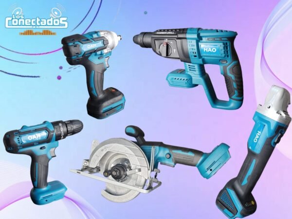 Set Maletín 5 Herramientas Inalámbricas Brushless  – Taladro, Llave 1/2, Esmeril, Rotomartillo y Sierra Circular