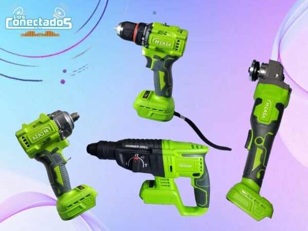 Maleta 4 Herramientas Brushless M-Casa | Taladro, Esmeril, Llave de Impacto y Rotomartillo + 2 Baterías