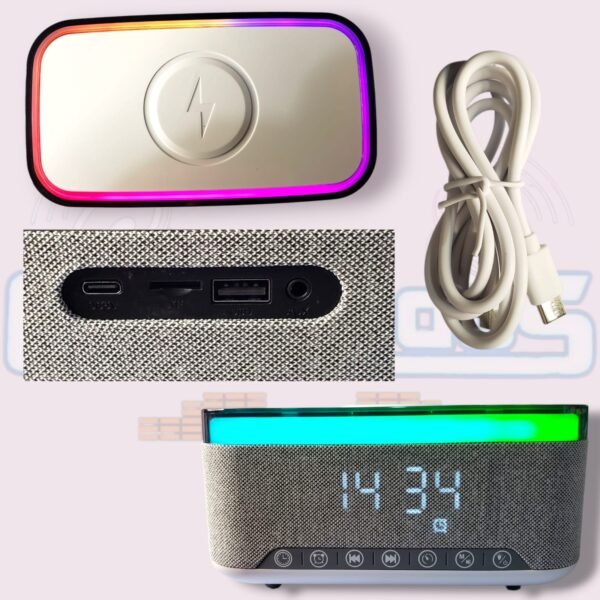 Cargador Inalámbrico con Parlante Bluetooth y Reloj Digital 3 en 1 - Imagen 2