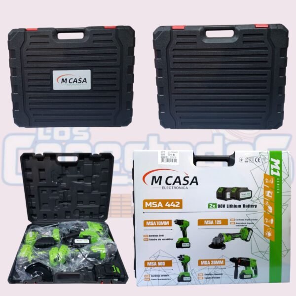 Maleta 4 Herramientas Brushless M-Casa | Taladro, Esmeril, Llave de Impacto y Rotomartillo + 2 Baterías - Imagen 2
