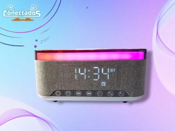 Cargador Inalámbrico con Parlante Bluetooth y Reloj Digital 3 en 1