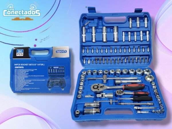 Caja de Dados 94 Piezas con Chicharras 1/2 y 1/4 – Set de Herramientas Completo