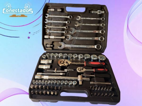 Caja de Herramientas 82 Piezas con Llaves, Dados y Chicharras