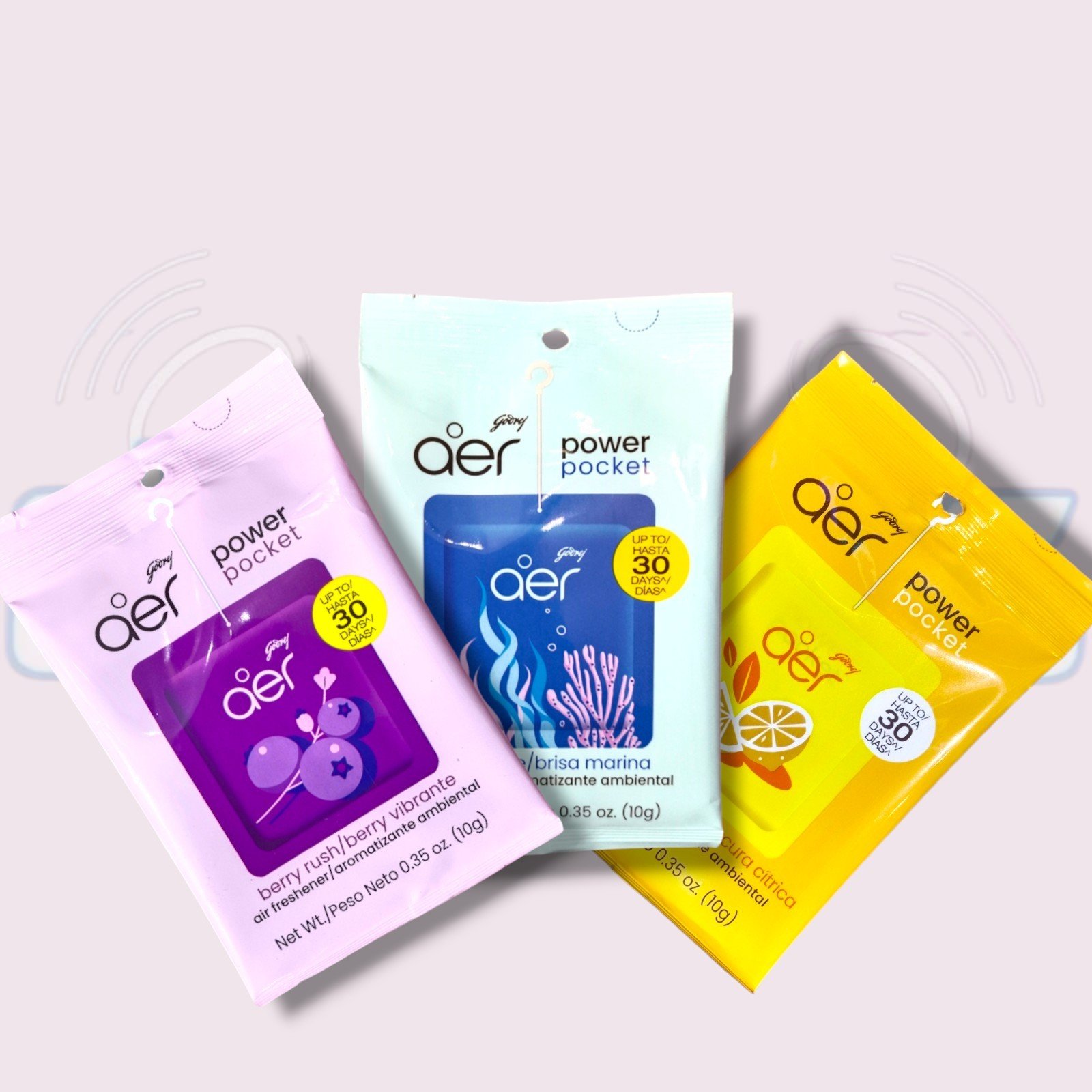 Aromatizante Ambiental Aer Power Pocket Pack x3 – Brisa Marina, Cítrico y Berry Vibrante - Imagen 2