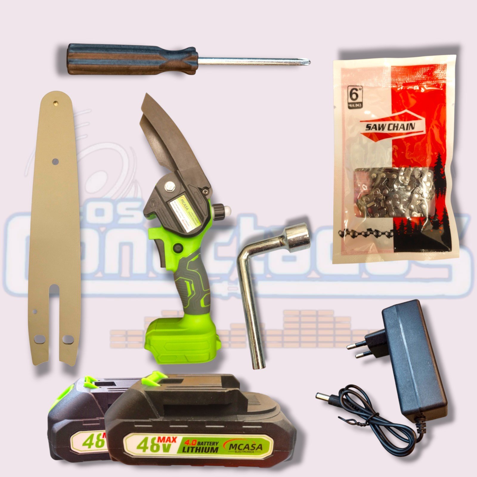 Mini Motosierra Inalámbrica M-CASA 6" con 2 Baterías, Cargador y Cadena - Imagen 2